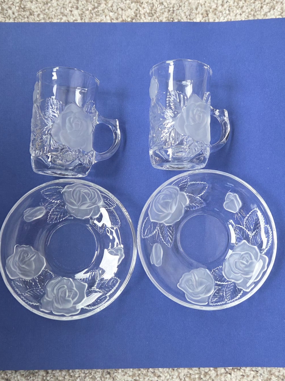 Studio Nova Winter Rose Demitasse Cup & Saucer Set frosted embossed flora Vtg